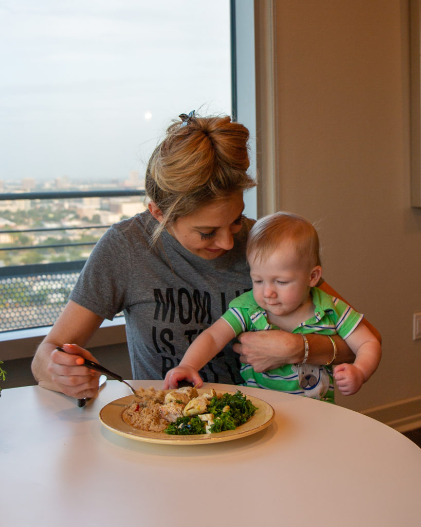Brock grabs for the grilled chicken