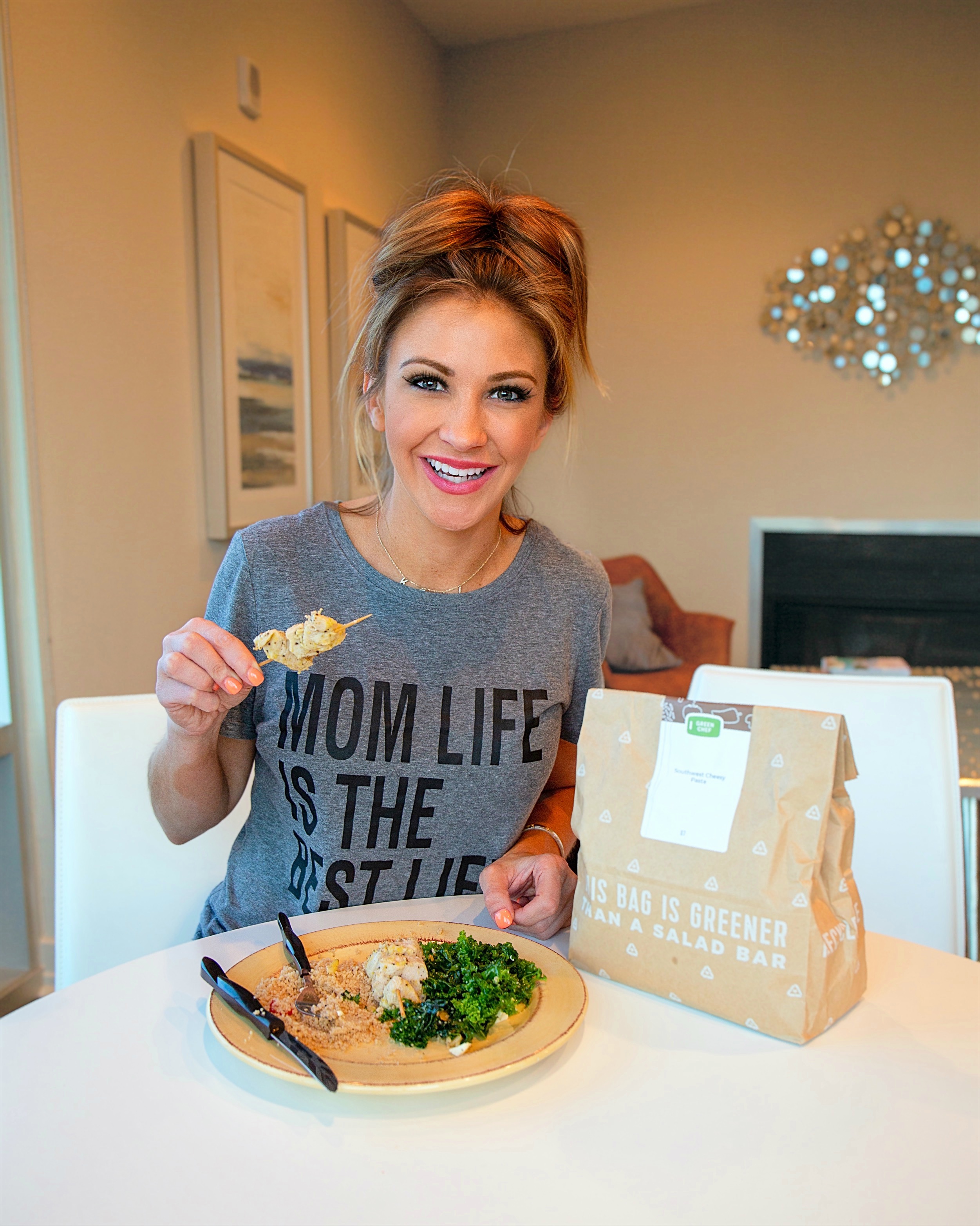 Keli enjoying grilled chicken from Green Chef